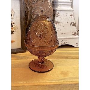 Vintage Tiara Indiana Glass Amber Sandwich Pattern Fairy Lamp